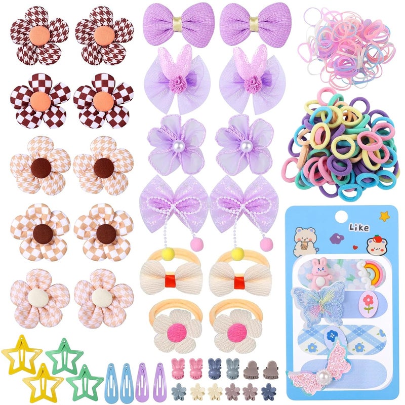 Cherocito 400 Pcs Baby Girls Hair Accessories Set,Baby Girls Hair Ties,Flower Bows Rubber Bands,Hair-friendly Hair Clip,Soft Elastic Hair Bands,Claw Clip(Multi-colored) - Image 1